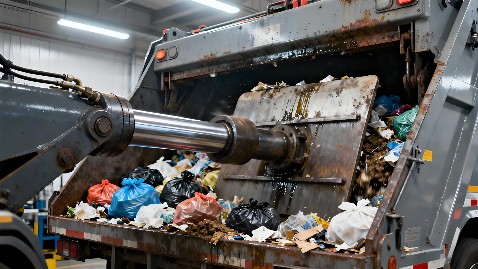 hydraulic compaction system on china refuse compactor truck for sale
