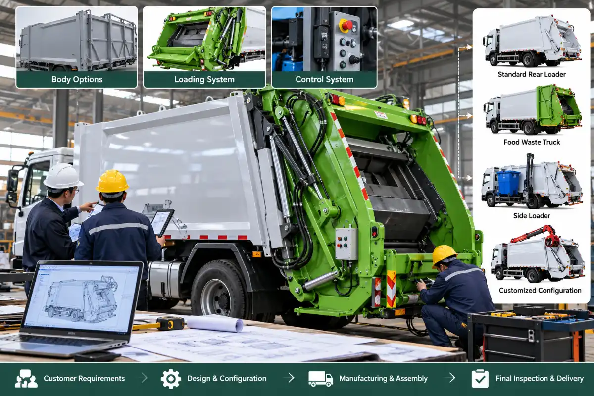 Garbage truck body and loading system being configured for a customer project