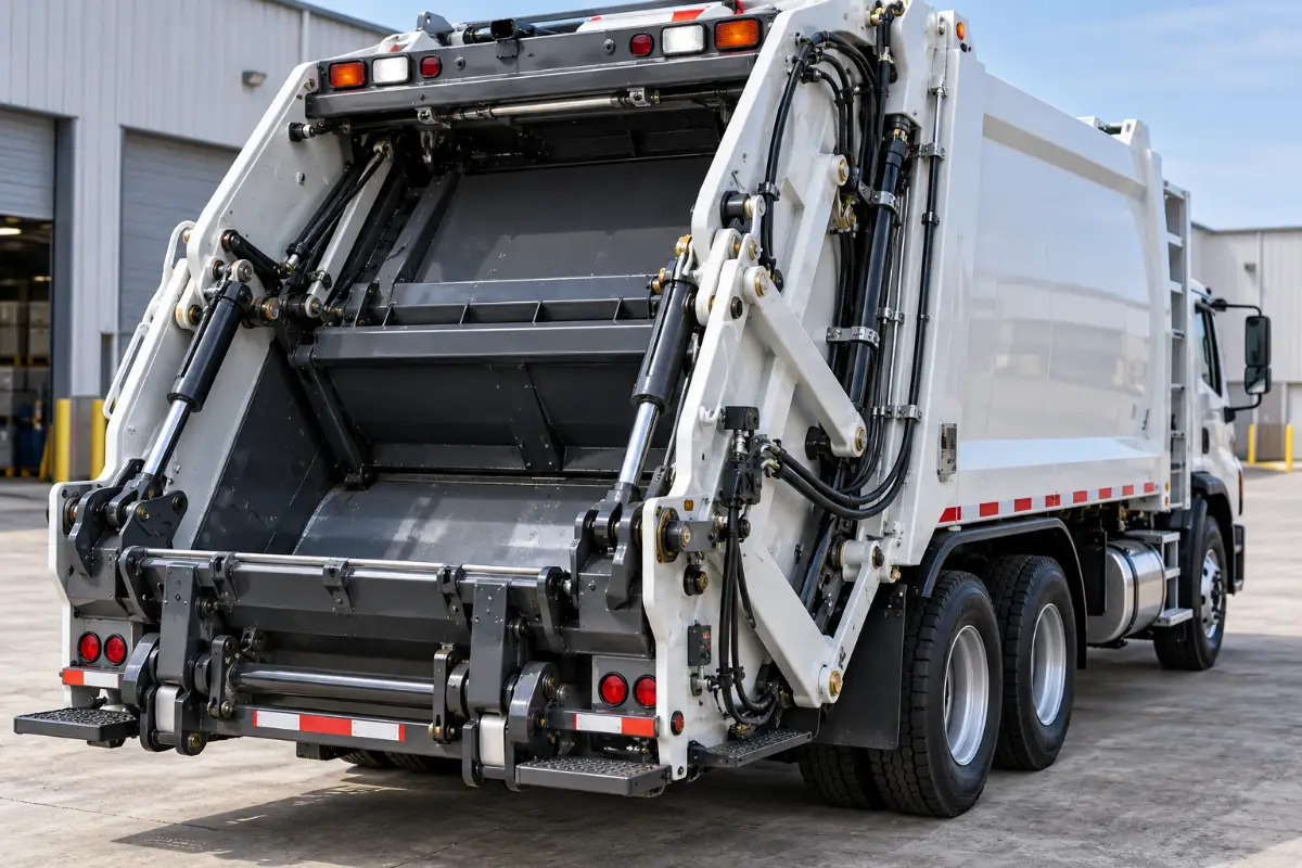 Hydraulic loading and compaction mechanism on a garbage truck