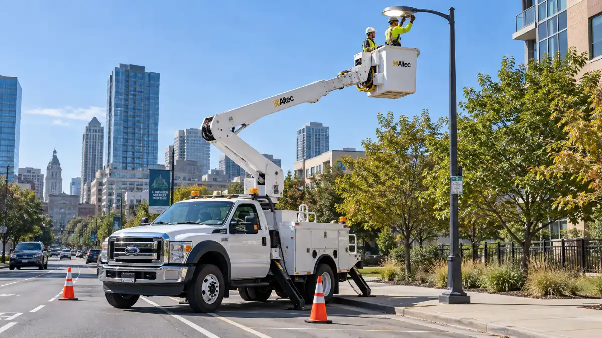 Aerial Lift Truck Street Lamp Repair