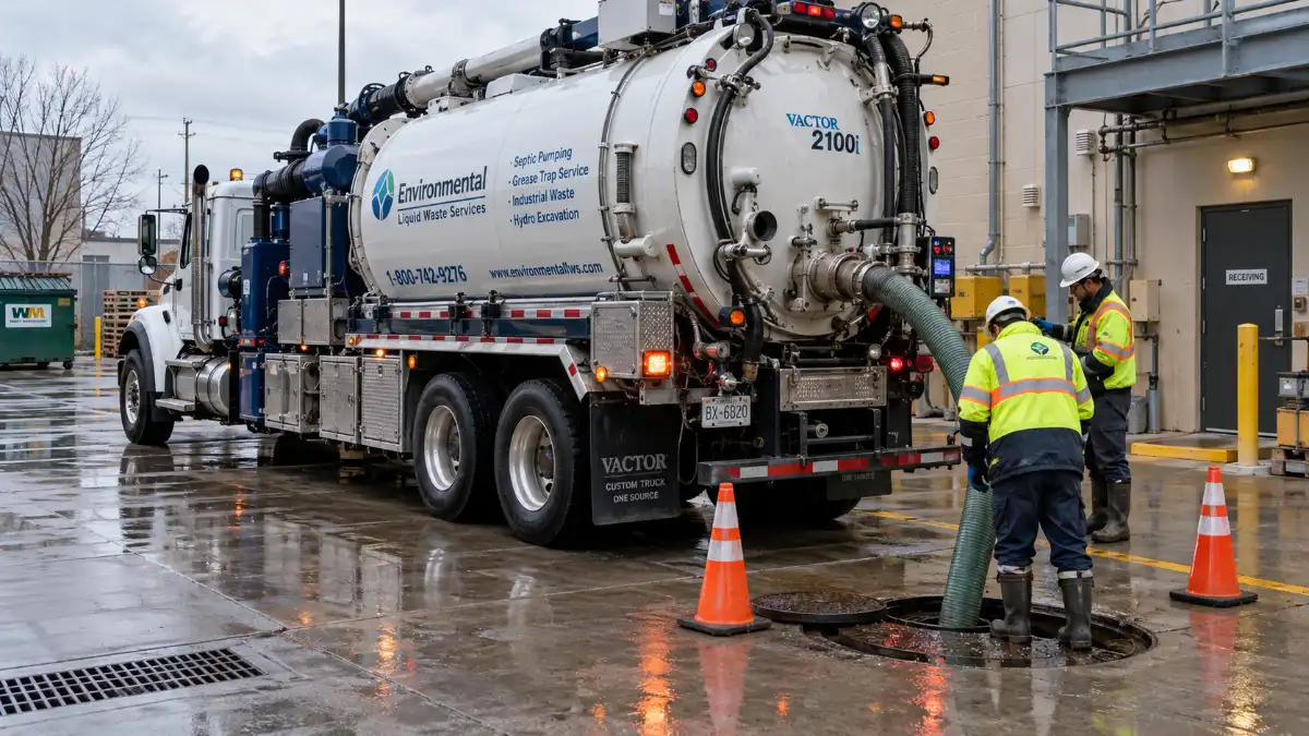 Commercial wastewater collection using a sewage suction truck